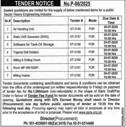 Heavy Engineering Industry Islamabad Tender Notice